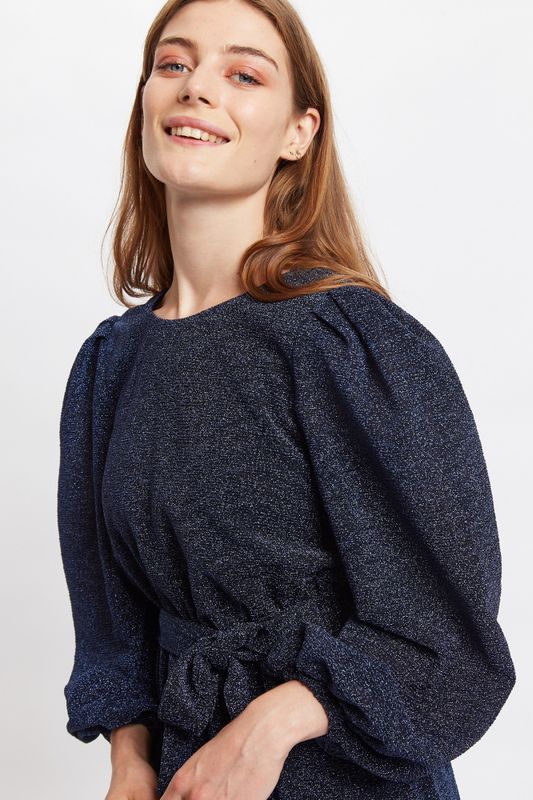 Louche midikjole Roza, blå lurex